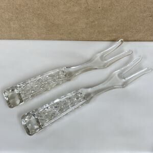 2 Vintage Anchor Hocking Wexford Salad Forks Glass Utensils Serving